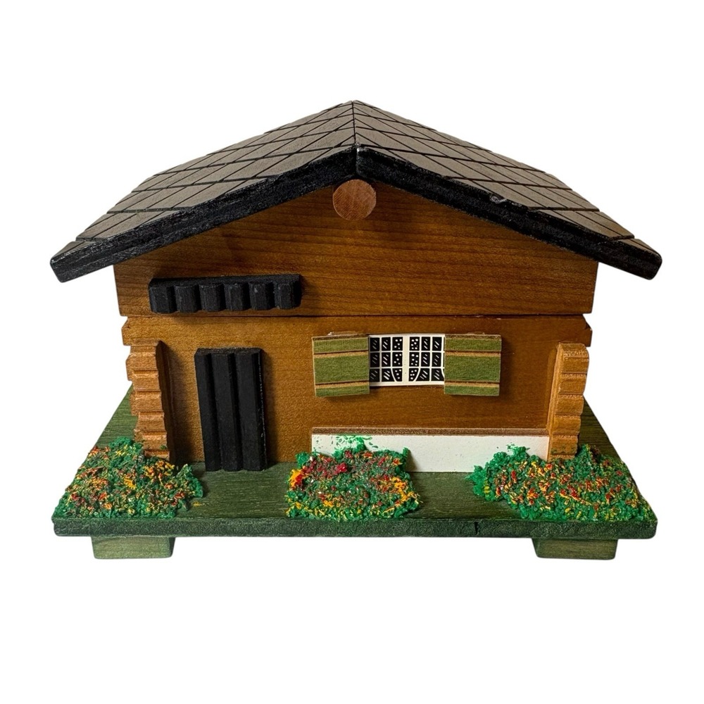 Vintage FUJI Wood Cabin/Cottage/House Music Box Made in Japan Somewhere My Love